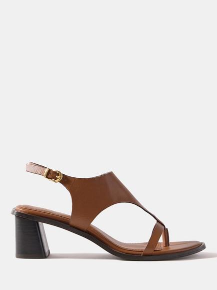 Mint Velvet Kiana Leather Block Heel Slingback Strappy Sandals, Tan, Tan