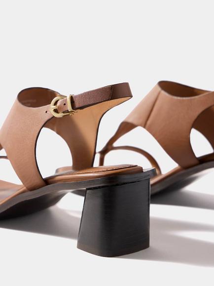Mint Velvet Kiana Leather Block Heel Slingback Strappy Sandals, Tan - view 2, Tan
