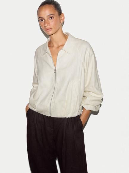 Jigsaw Linen Bomber Jacket, Cream, Cream