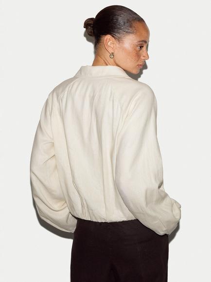 Jigsaw Linen Bomber Jacket, Cream - view 2, Cream
