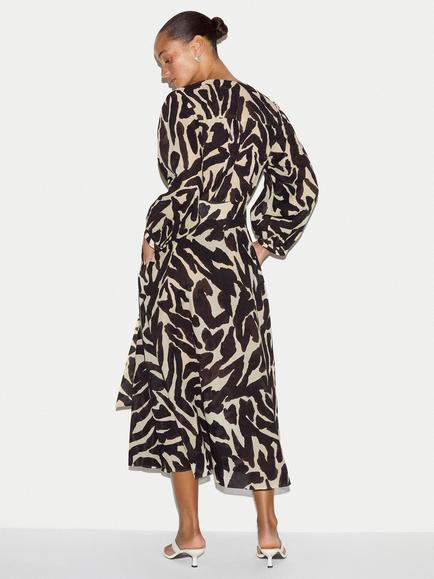 Jigsaw Zebra Midi Shirt Dress, Brown - view 2, Brown