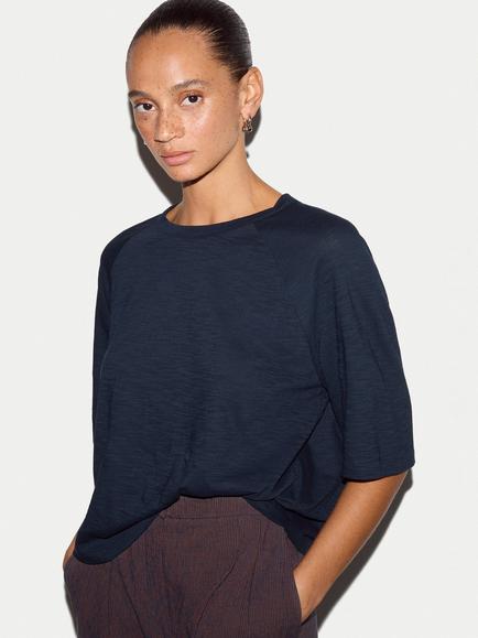Jigsaw Cotton Slub Boxy Raglan T-Shirt, Navy, Navy