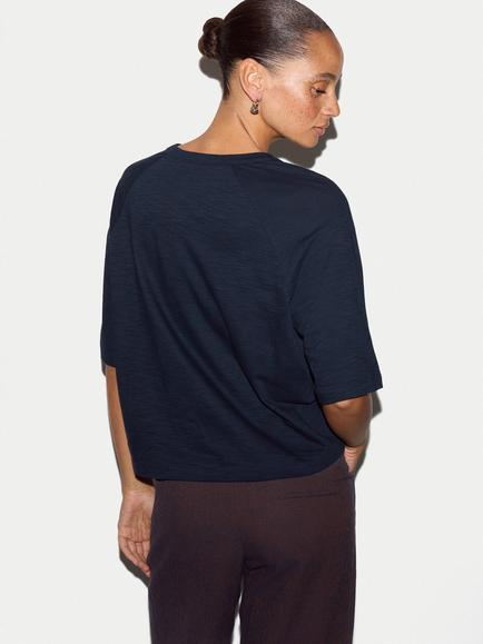 Jigsaw Cotton Slub Boxy Raglan T-Shirt, Navy - view 2, Navy