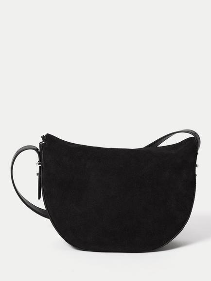 Jigsaw Suede Fold Over Crossbody Bag, Black, Black