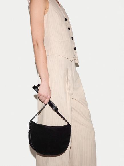 Jigsaw Suede Fold Over Crossbody Bag, Black - view 2, Black