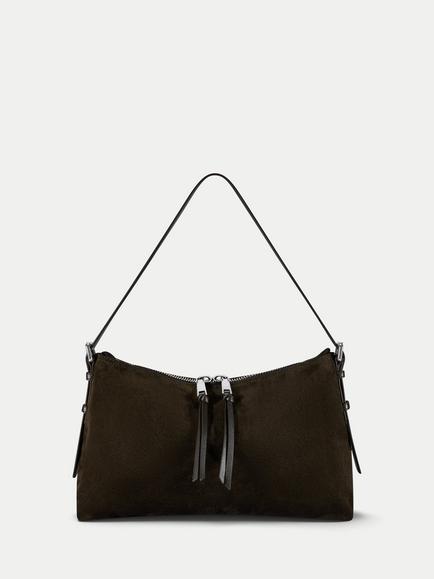 Jigsaw Trafalgar Suede Shoulder Bag, Khaki, Khaki