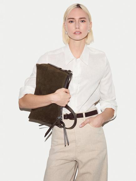 Jigsaw Trafalgar Suede Shoulder Bag, Khaki - view 2, Khaki