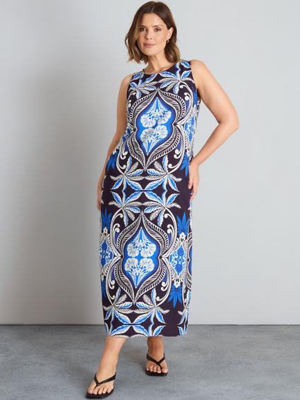 Live Unlimited Curve Placement Print Sleeveless Maxi Dress, Blue - view 2, Blue