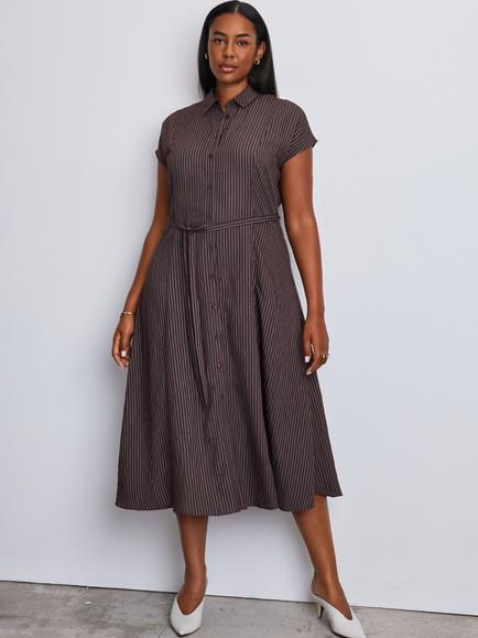Live Unlimited Curve Striped Shirt Dress, Brown, Brown