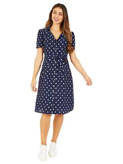 Yumi Spot Print Retro Shirt Dress, Navy, Navy