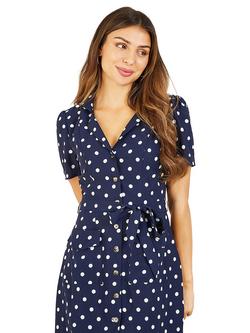 Yumi Spot Print Retro Shirt Dress, Navy - view 2, Navy