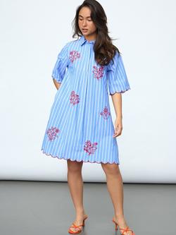 Sisters Point Edina Floral Embroidered Collared Short Sleeve Shirt Dress, Blue, Blue