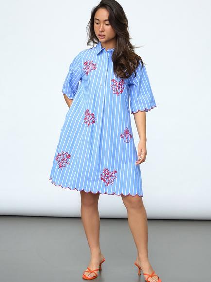 Sisters Point Edina Floral Embroidered Collared Short Sleeve Shirt Dress, Blue, Blue