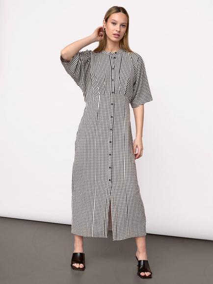 Sisters Point Eleo Check Print Shirt Dress, Cream/Black, Cream/Black