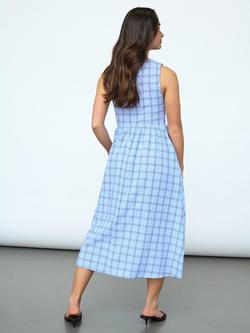 Sisters Point Eliba Check Smocked Midi Dress, Blue - view 2, Blue