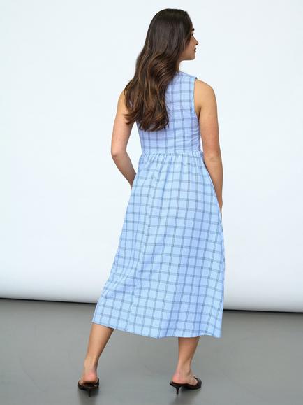 Sisters Point Eliba Check Smocked Midi Dress, Blue - view 2, Blue