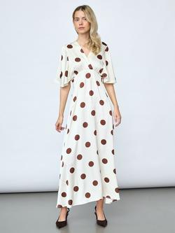 Sisters Point Gisela Polka Dot Maxi Dress, Cream/Brown Dots, Cream/Brown Dots