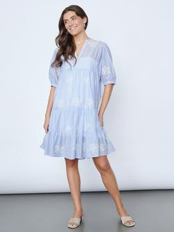 Sisters Point Ibon Striped Embroidered V-Neck Mini Dress, Blue, Blue