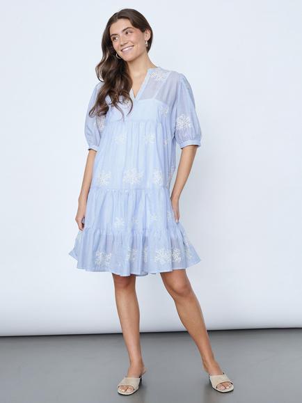 Sisters Point Ibon Striped Embroidered V-Neck Mini Dress, Blue, Blue