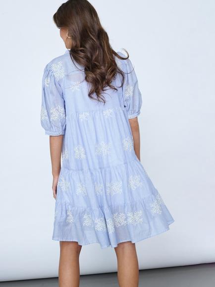 Sisters Point Ibon Striped Embroidered V-Neck Mini Dress, Blue - view 2, Blue