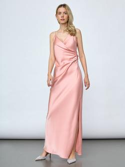 Sisters Point Nero Satin Side Slit Maxi Dress, Salmon, Salmon