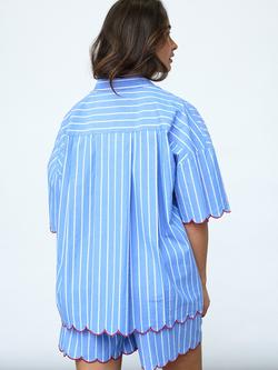 Sisters Point Ella Striped Floral Embroidered Shirt, Blue - view 2, Blue