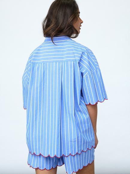 Sisters Point Ella Striped Floral Embroidered Shirt, Blue - view 2, Blue