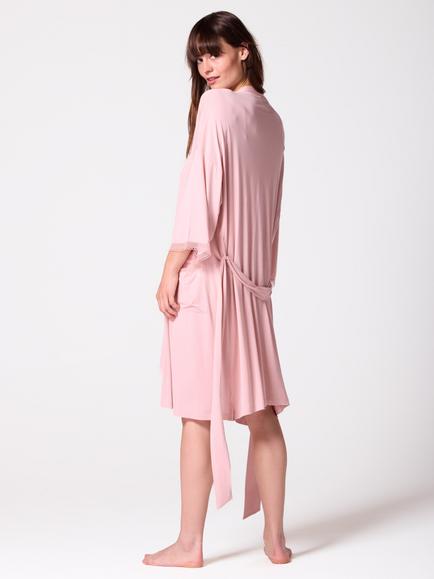 Mamu Anna Lace Kimono Robe, Pink - view 2, Pink