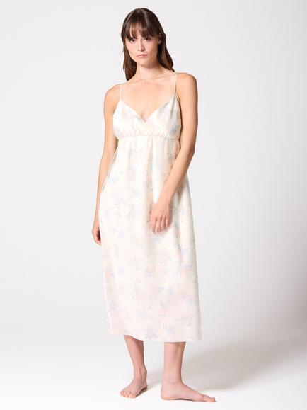 Mamu Floral Satin Nightdress, Ivory, Ivory