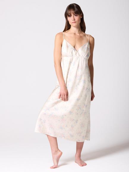 Mamu Floral Satin Nightdress, Ivory - view 2, Ivory