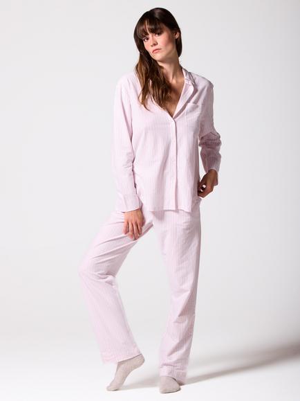 Mamu Stripe Long Cotton Pyjama Set, Pink, Pink