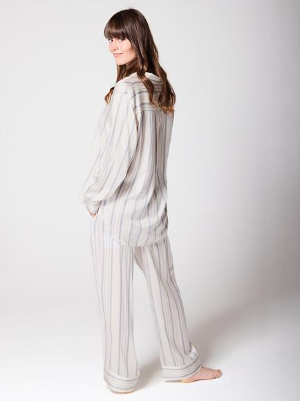 Mamu Stripe Long Satin Pyjama Set, Ivory - view 2, Ivory