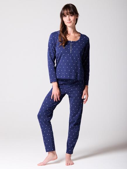 Mamu Slim Long Cotton Blend Pyjama Set, Navy, Navy
