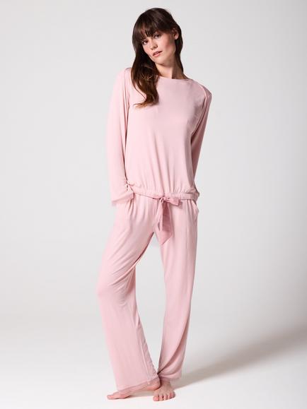 Mamu Tie Hem Long Pyjama Set, Pink, Pink