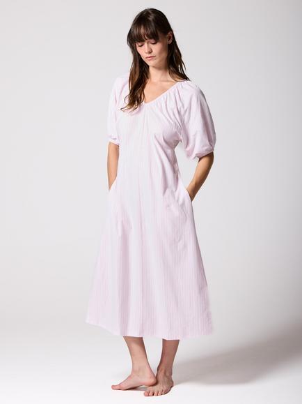 Mamu Boho Stripe Cotton Nightdress, Pink - view 2, Pink