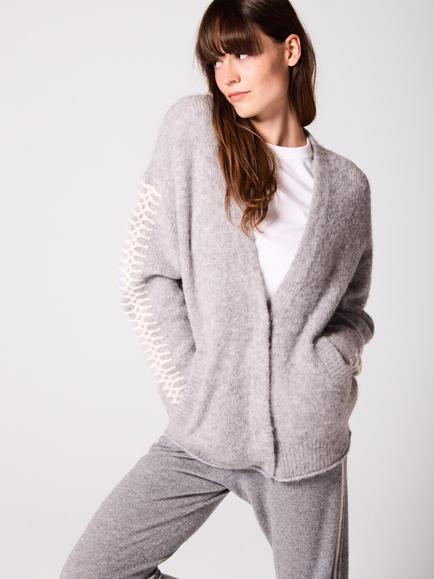 Mamu Stitch Sleeve Cardigan, Grey, Grey