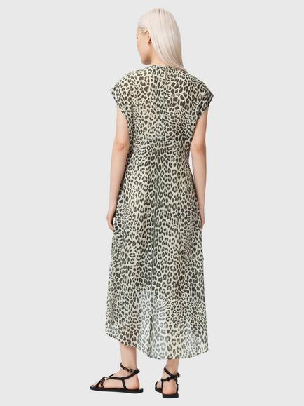 AllSaints Arwen High Low Midi Dress containing LENZING™ ECOVERO™ Viscose - view 2, Snow Leopard