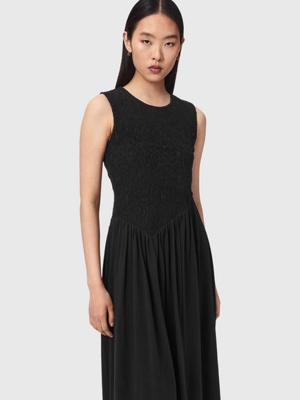AllSaints Luna Cotton Crinkle Sleeveless Maxi Dress, Black
