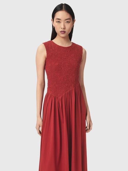 AllSaints Luna Cotton Crinkle Sleeveless Maxi Dress, Bright Red