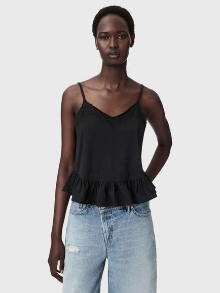 AllSaints Georgia Broderie Anglaise Cropped Cami Top, Black, Black