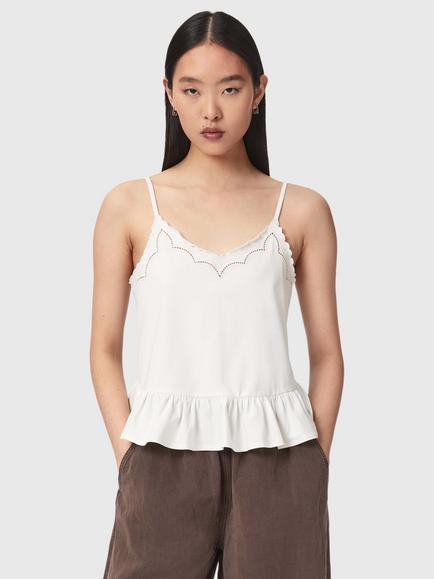 AllSaints Georgia Broderie Anglaise Cropped Cami Top, White, White