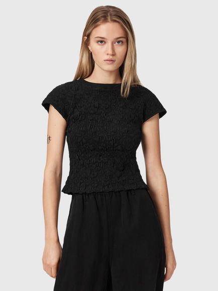 AllSaints Luna Crinkle Cotton T-Shirt, Black Black, Black Black