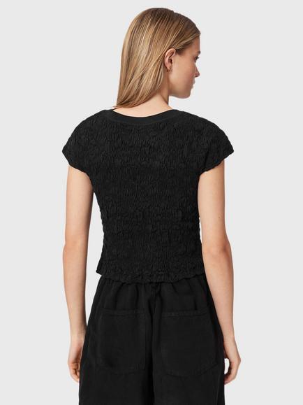 AllSaints Luna Crinkle Cotton T-Shirt, Black Black - view 2, Black Black