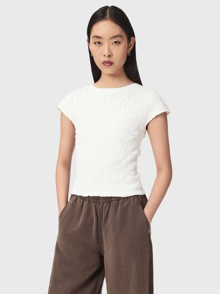 AllSaints Luna Crinkle Cotton T-Shirt, White, White