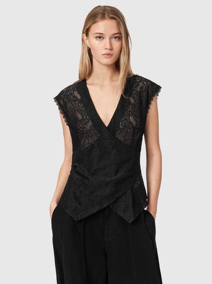 AllSaints Vera Lace Top, Black, Black