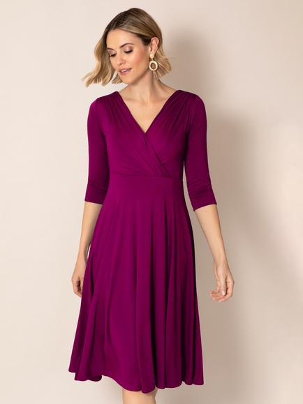 Alie Street Petite Annie Jersey Knee Length Dress, Plum Wine - view 2, Plum Wine