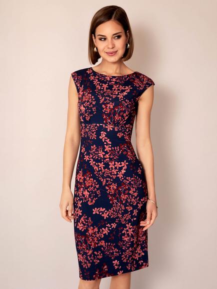 Alie Street Pippa Shift Knee Length Dress, Bronzed Blooms, Bronzed Blooms