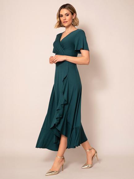 Alie Street Petite Waterfall Midi Dress, Pine Green, Pine Green
