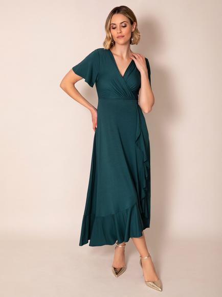 Alie Street Petite Waterfall Midi Dress, Pine Green - view 2, Pine Green