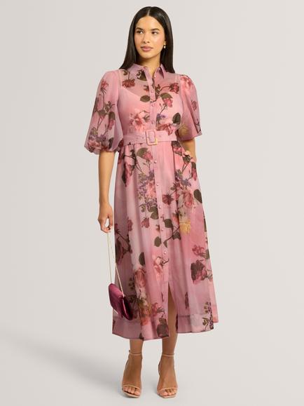 Ted Baker Indyah Floral Print Midi Shirt Dress, Pink/Multi, Pink/Multi